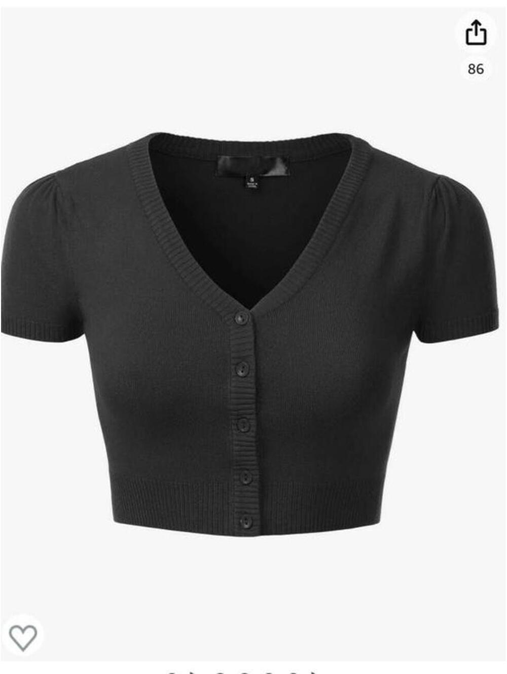 Black Short Sleeve Button Front Cropped Cardigan Plus Size 3XL